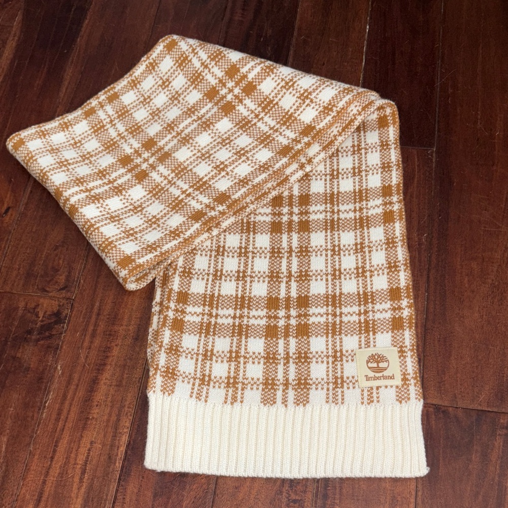 Timberland Plaid Scarf in Tan and Cream